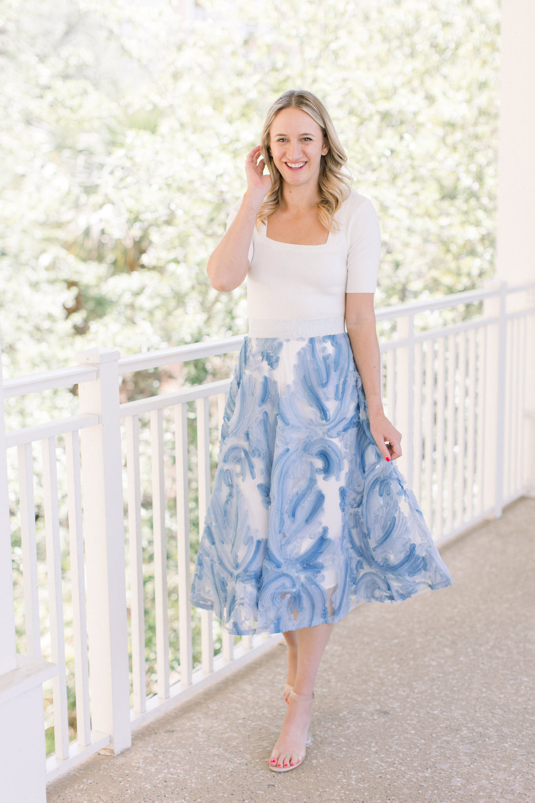 Skye Textured Blue Midi Skirt