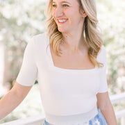 White Square Neck Top