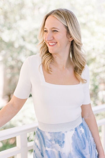 White Square Neck Top