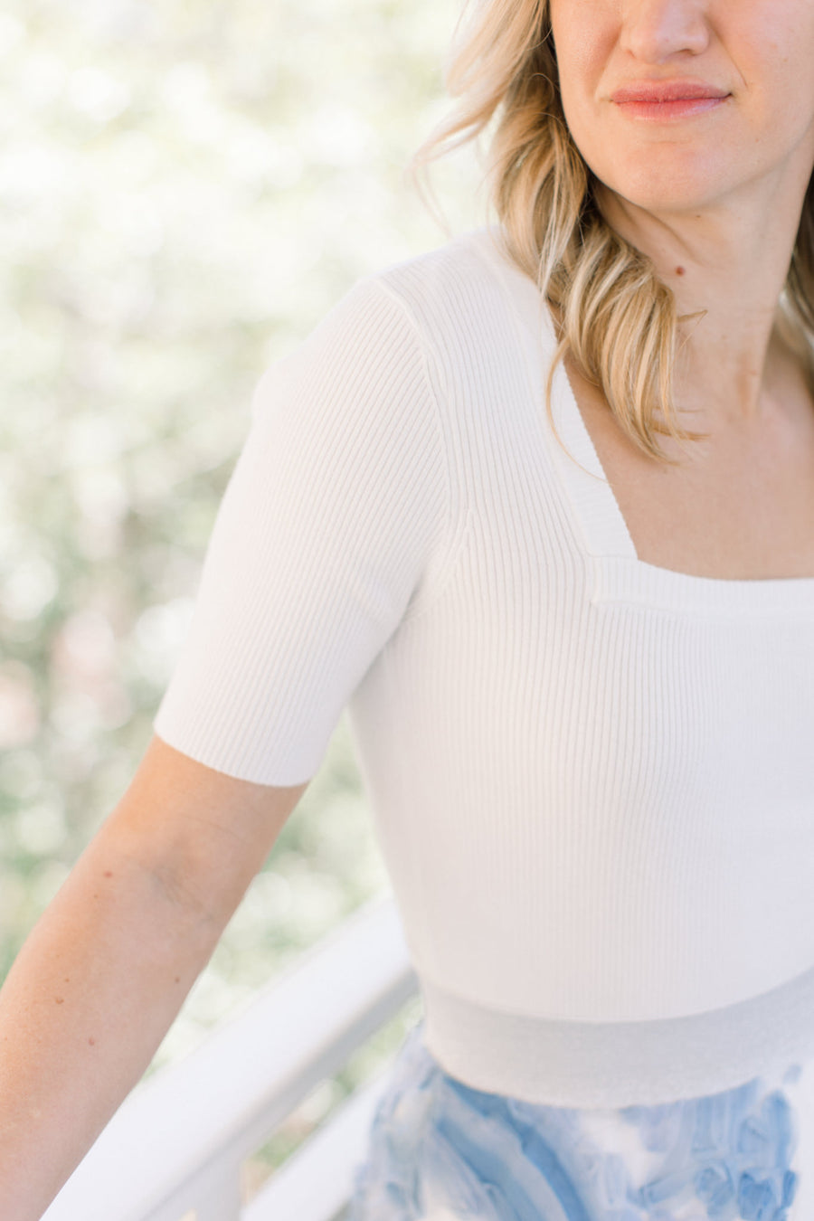 White Square Neck Top