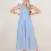Misty Blue Smocked Maxi Dress