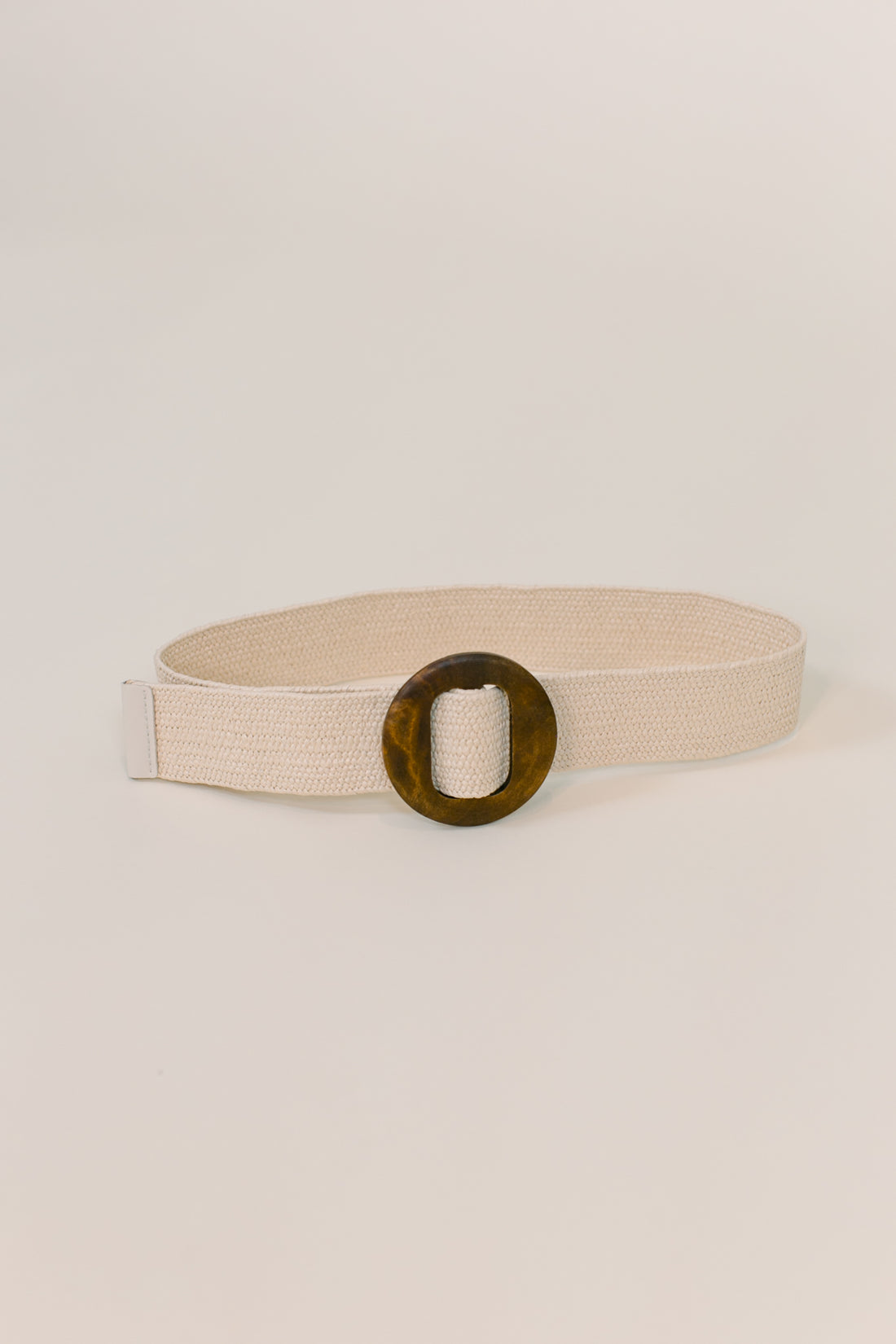 Ivory Rattan Belt with Wooden Buckle