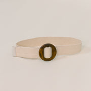 Ivory Rattan Belt with Wooden Buckle
