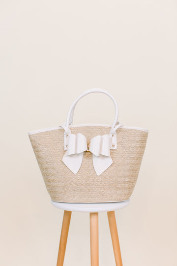 Hanna Straw Bow Tote in White