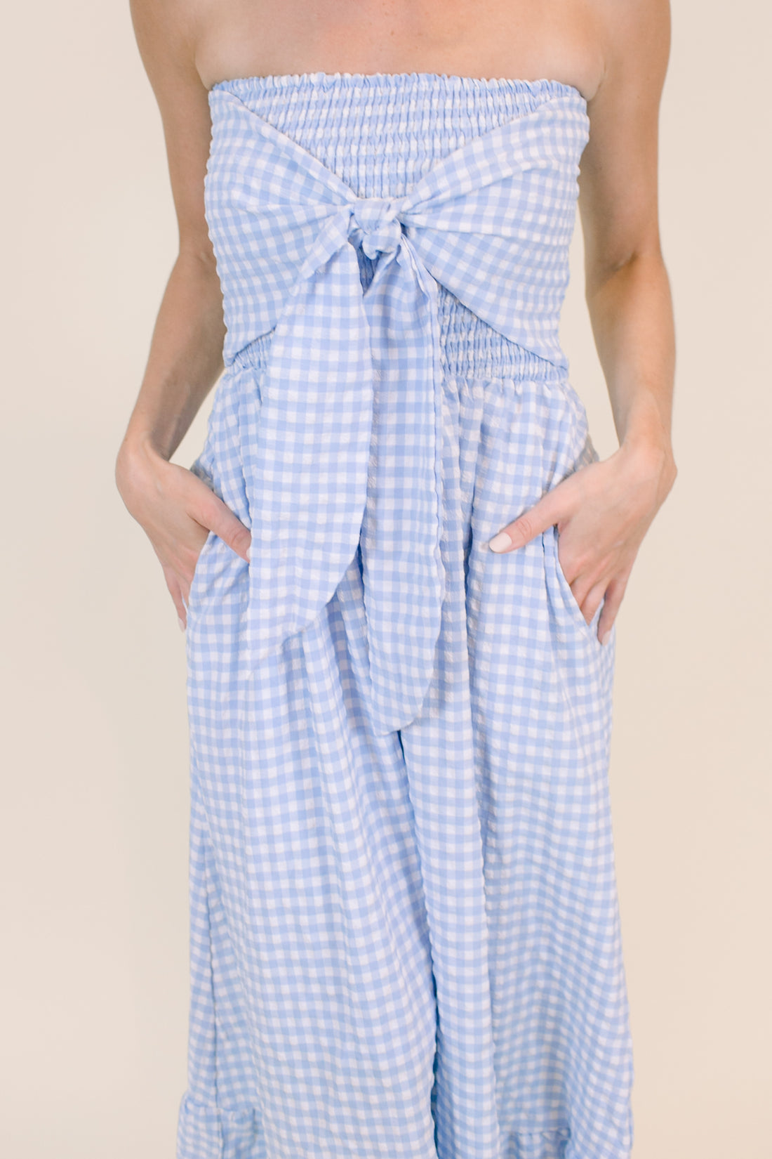 Amelia Bow Maxi in Blue Gingham