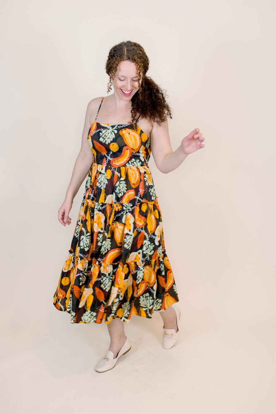 Banana Printed Tiered Dress