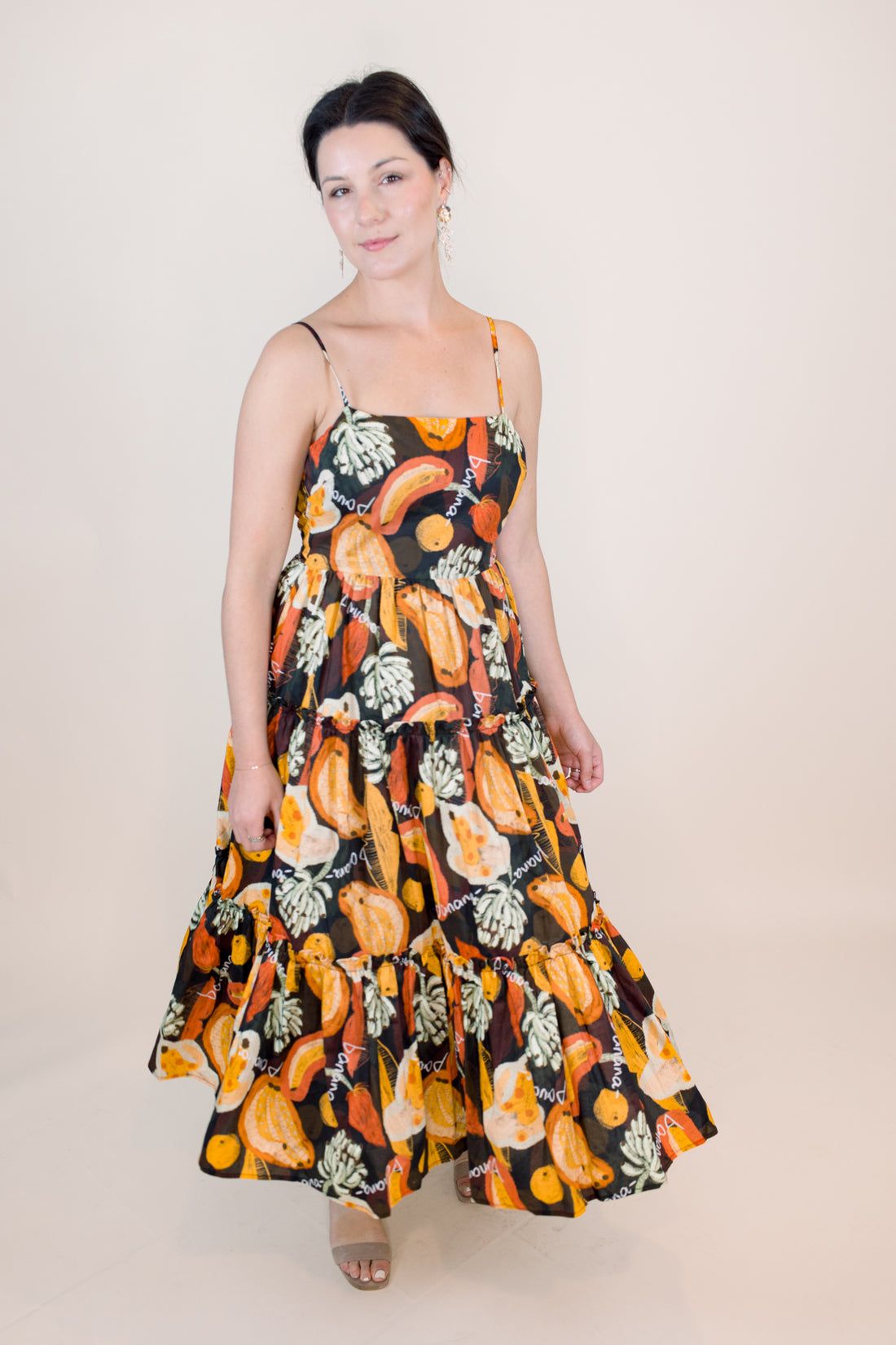 Banana Printed Tiered Dress