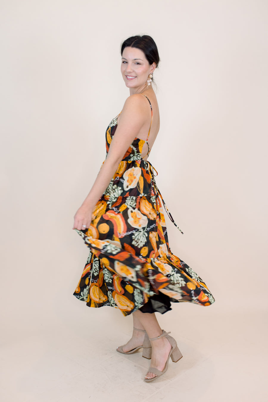 Banana Printed Tiered Dress