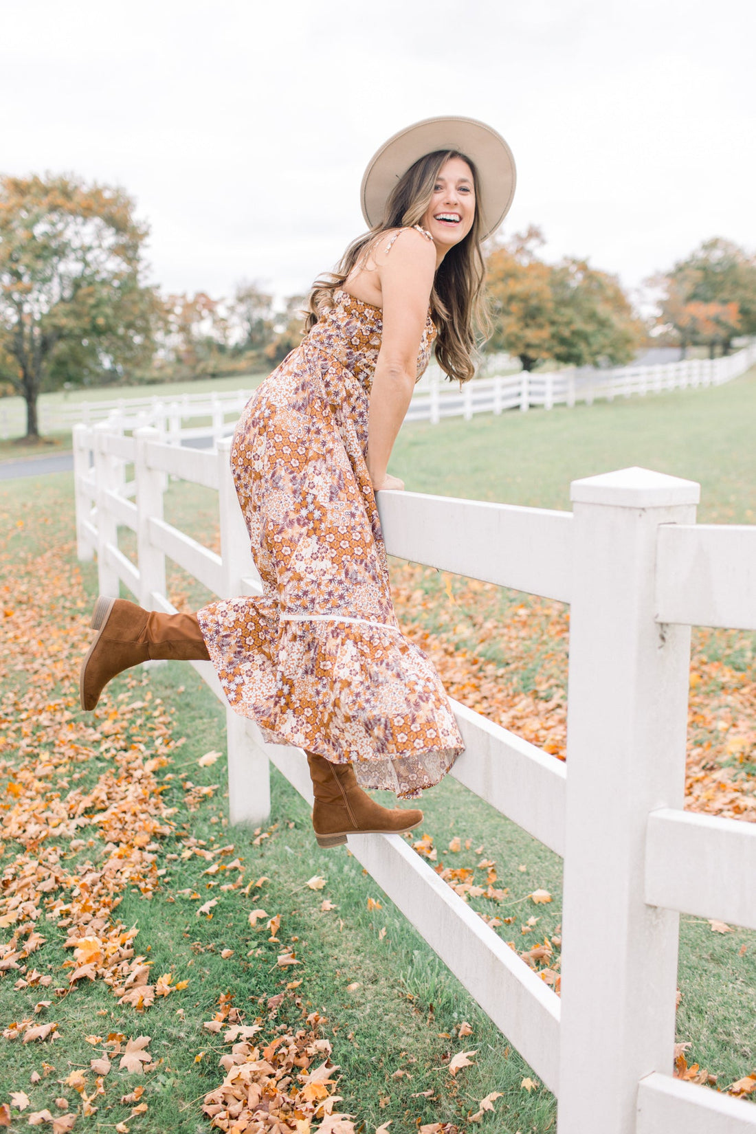 Caramel Floral Patchwork Dress