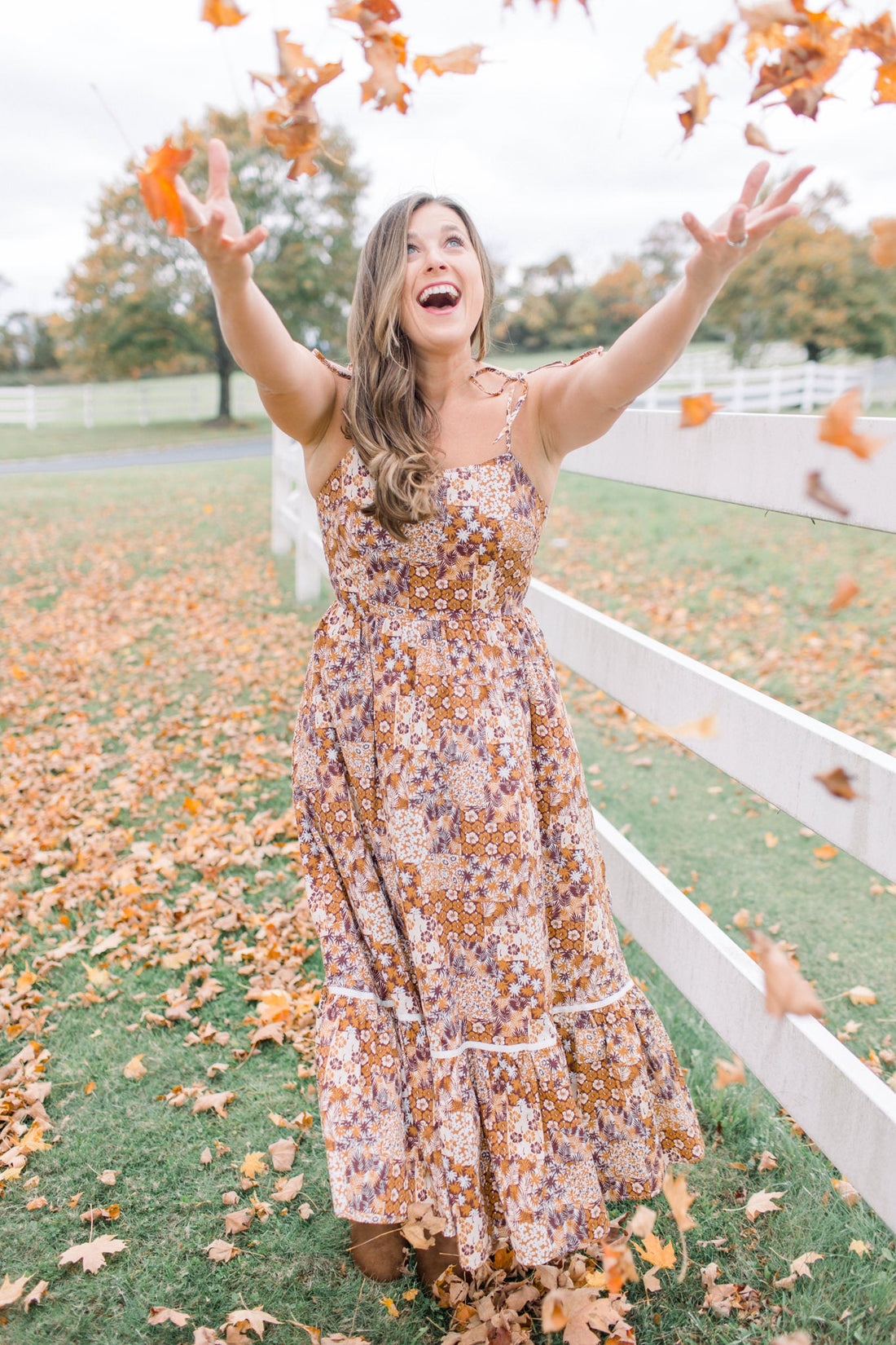 Caramel Floral Patchwork Dress Love, Odette Caramel Floral Patchwork Dress Love, Odette