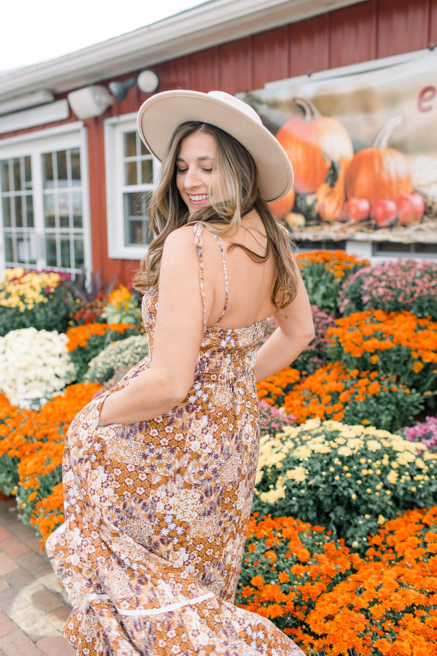 Caramel Floral Patchwork Dress