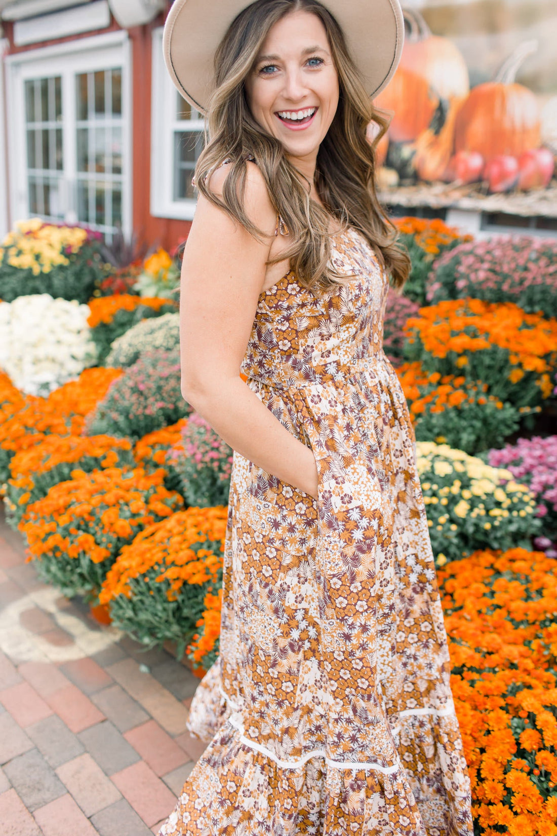 Caramel Floral Patchwork Dress