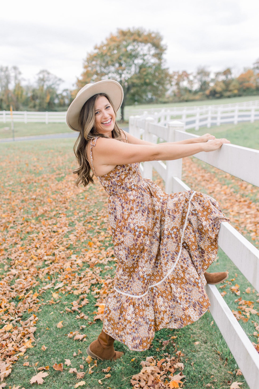 Caramel Floral Patchwork Dress