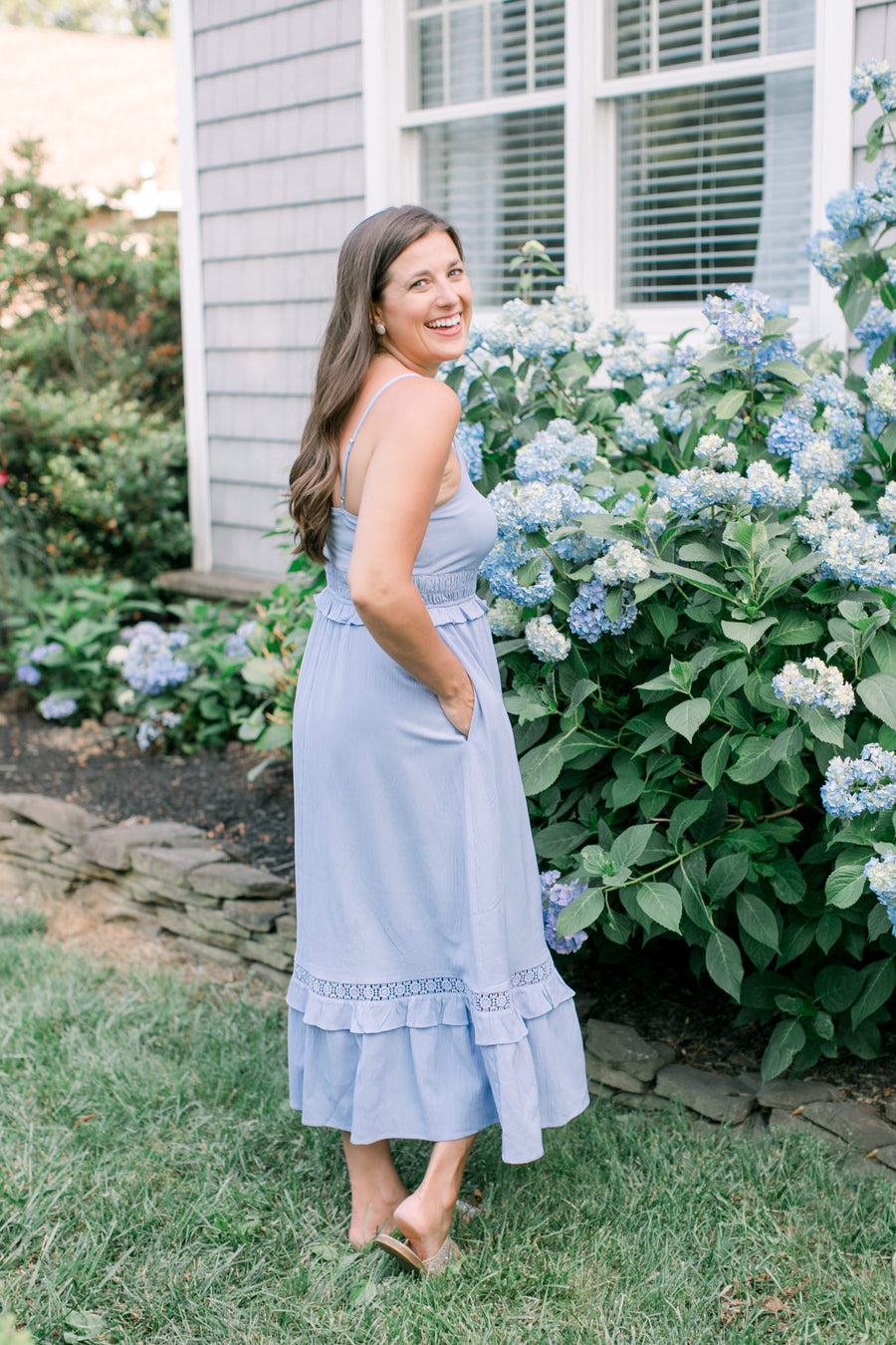 Cora Midi Dress in Blue – Love, Odette