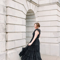 Cosette Ruffled Shoulder Tulle Maxi in Black