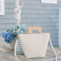 Cream Tote with Wooden Handle