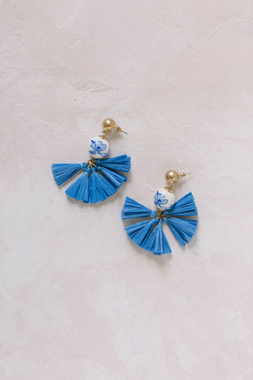 Eliza Tassel Ball Earrings in Grandmillenial Blue