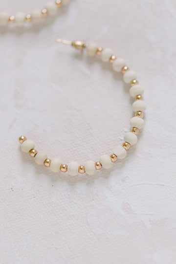 Evie Cream Wood & Gold Bead Hoops