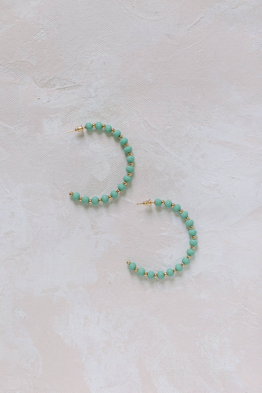 Evie Mint Wood & Gold Bead Hoops