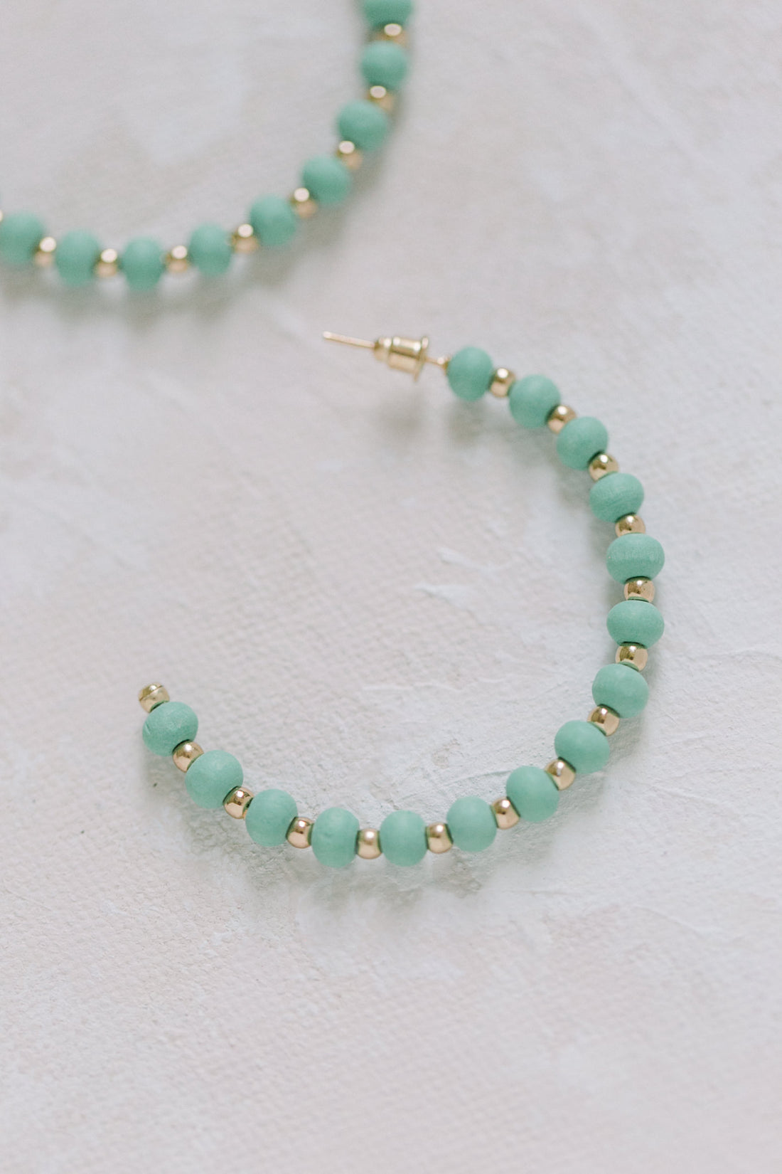 Evie Mint Wood & Gold Bead Hoops