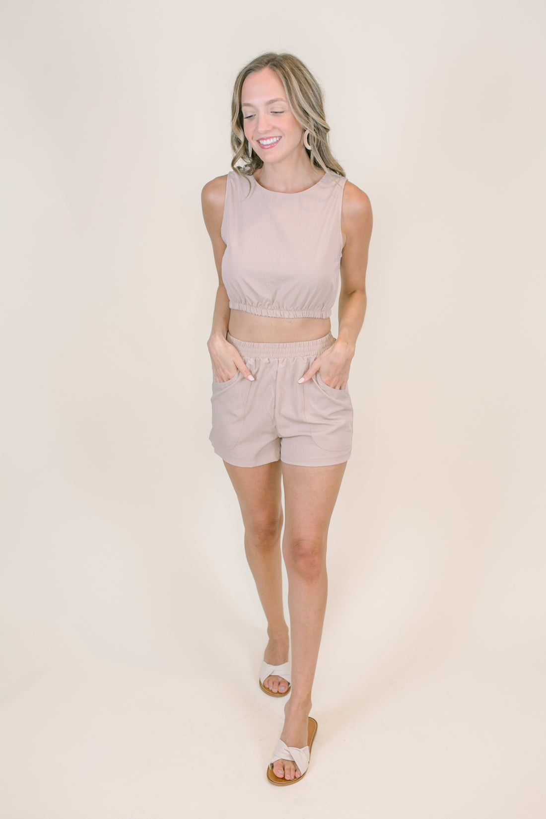 Imani Sleeveless Short Set in Taupe