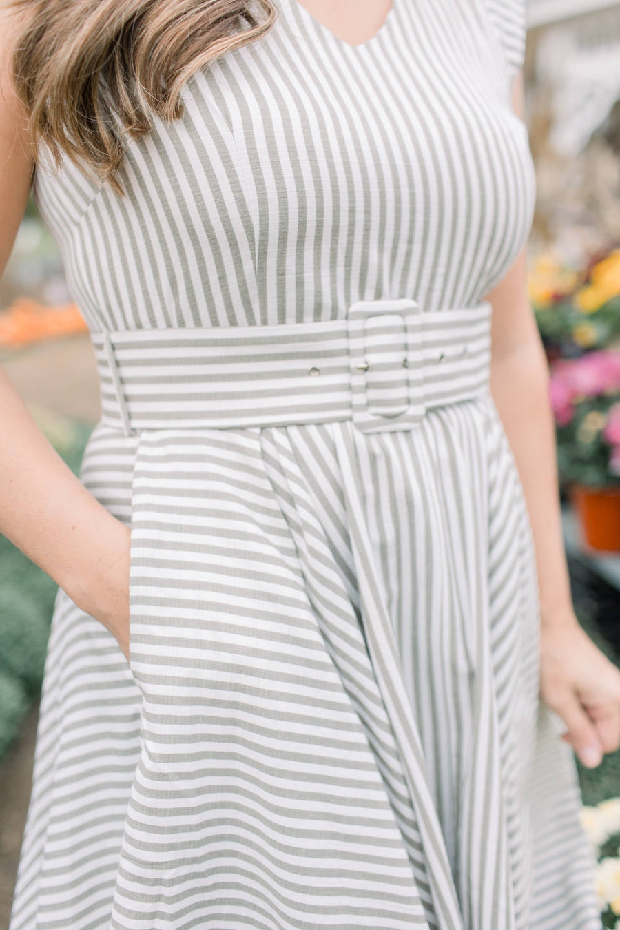 Jane Stripe Belted Midi Dress