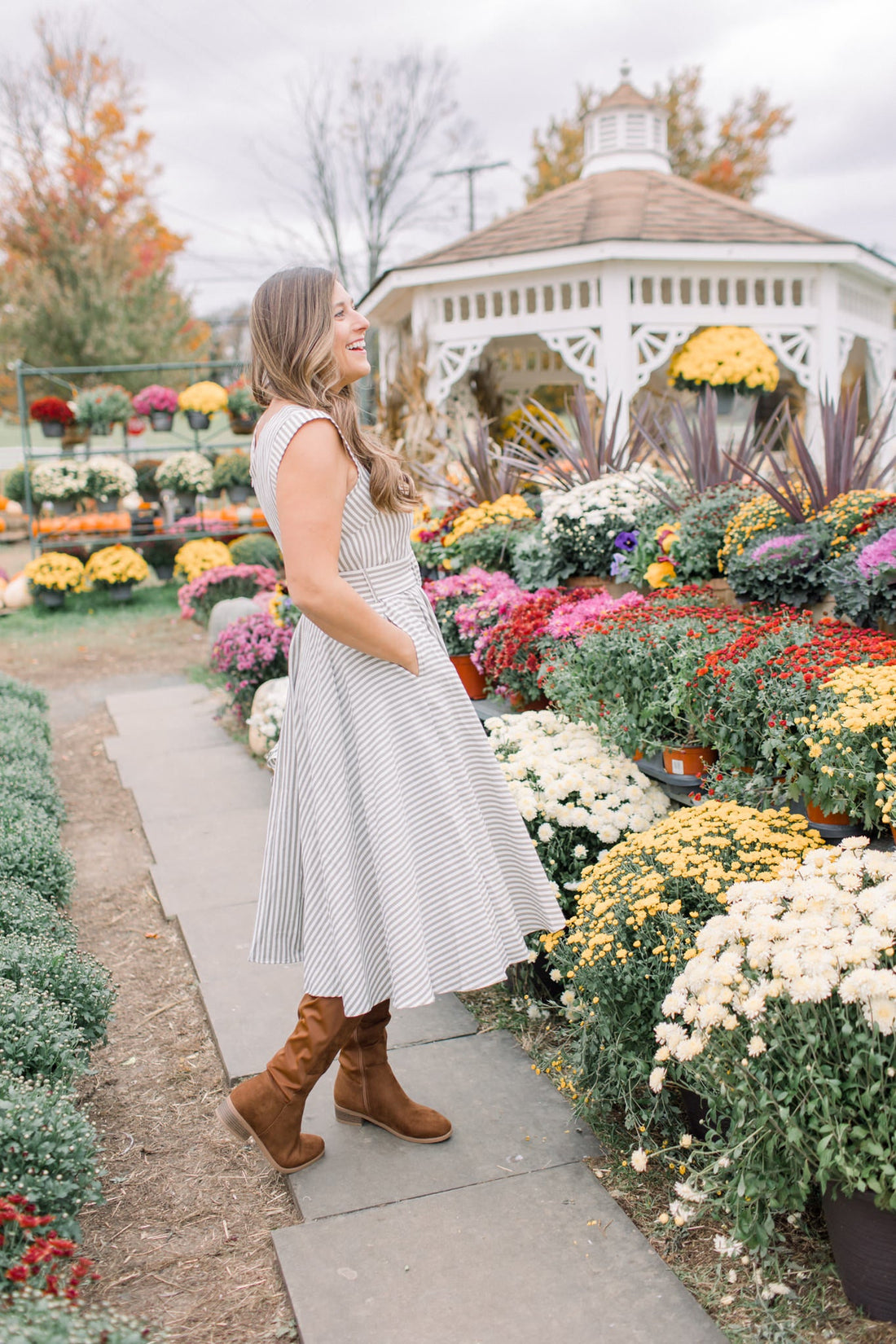 Jane Stripe Belted Midi Dress