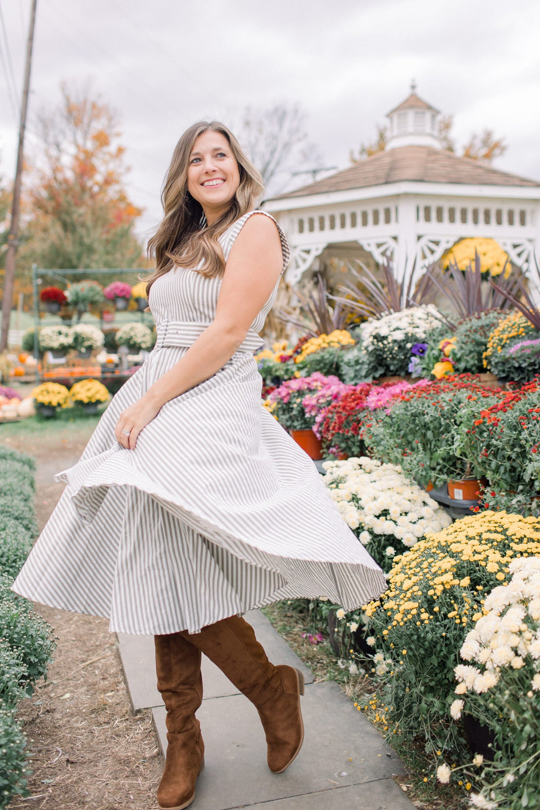 Jane Stripe Belted Midi Dress