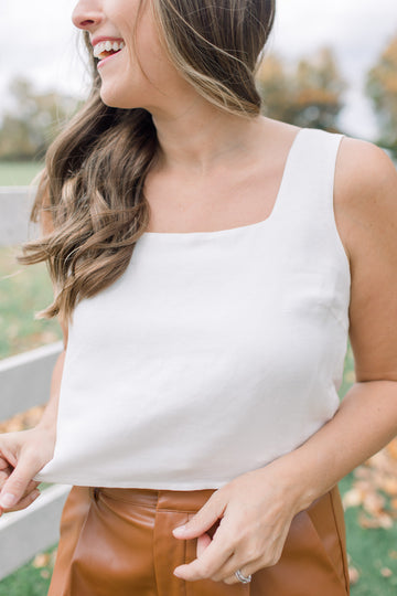 Nia Linen Crop Top White