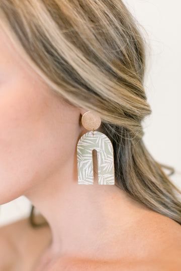 Sage Palm Print U Earrings