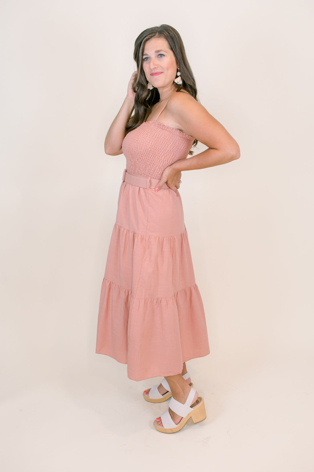 Sara Muted Coral Dress with Belt Love, Odette Sara Muted Coral Dress with Belt Love, Odette