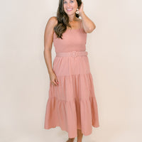 Sara Muted Coral Dress with Belt