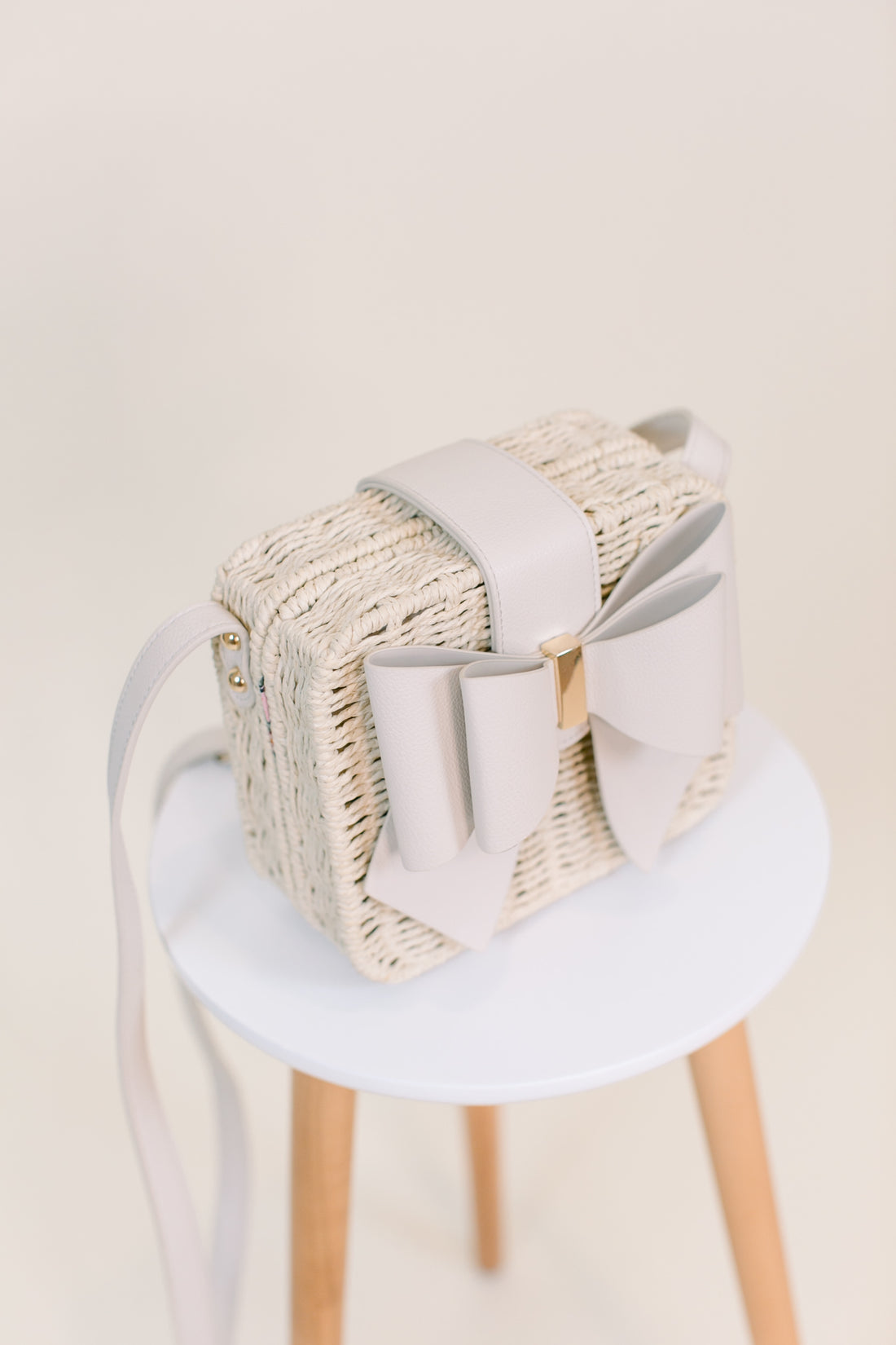 Square Rattan and Bow Crossbody