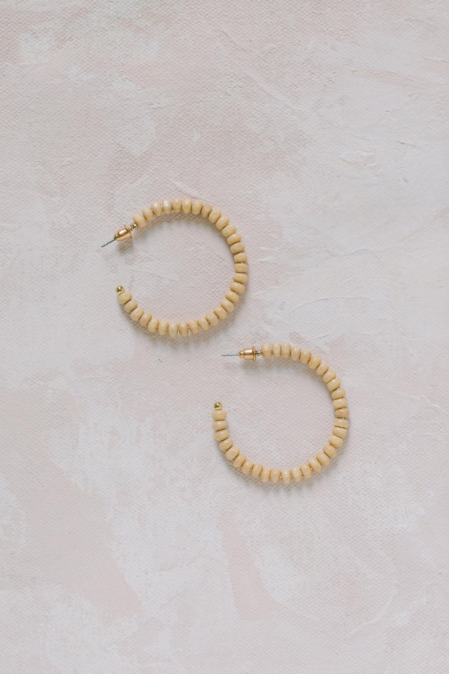 Natural Wood Bead Hoop Earrings