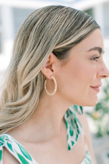 Natural Wood Bead Hoop Earrings