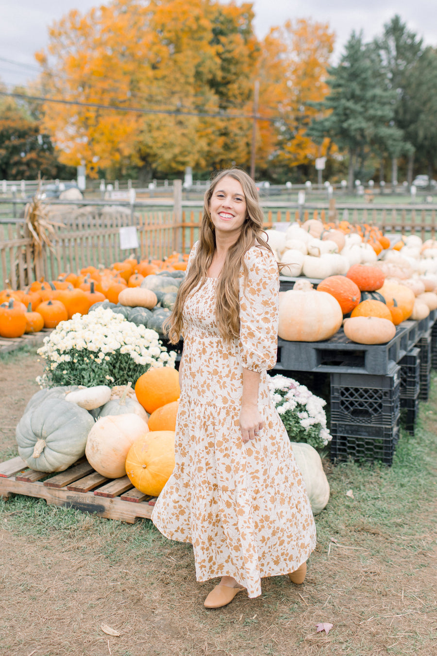 Autumn Smocked Dress in Cream